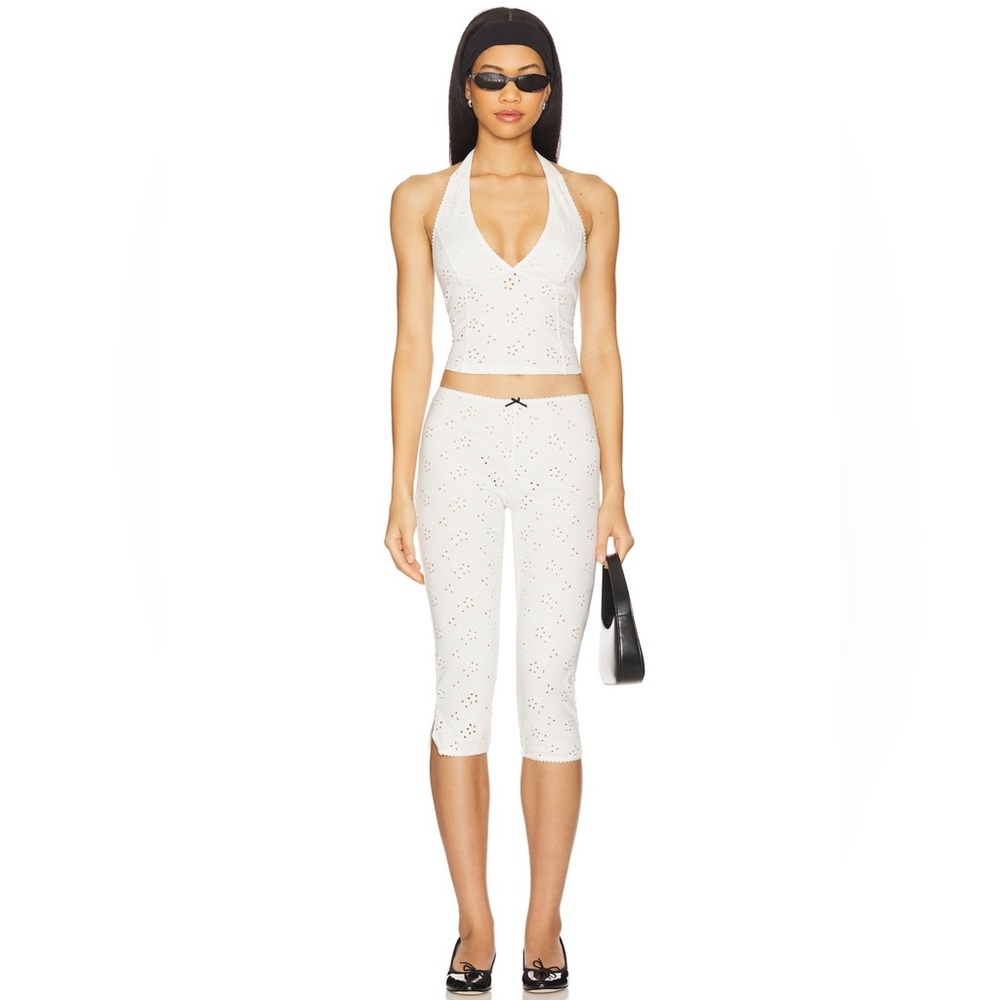 Free People White Eyelet Halter Set